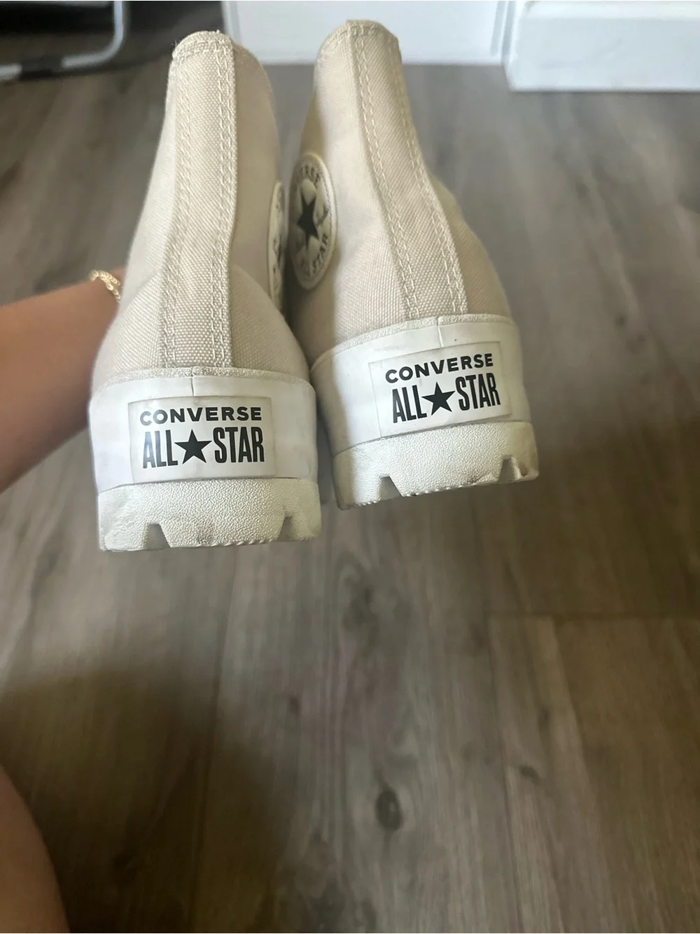 Converse Nude Beige aesthetic Platform Lug Sole High Top Sneakers in Cream/White - Picture 8 of 16